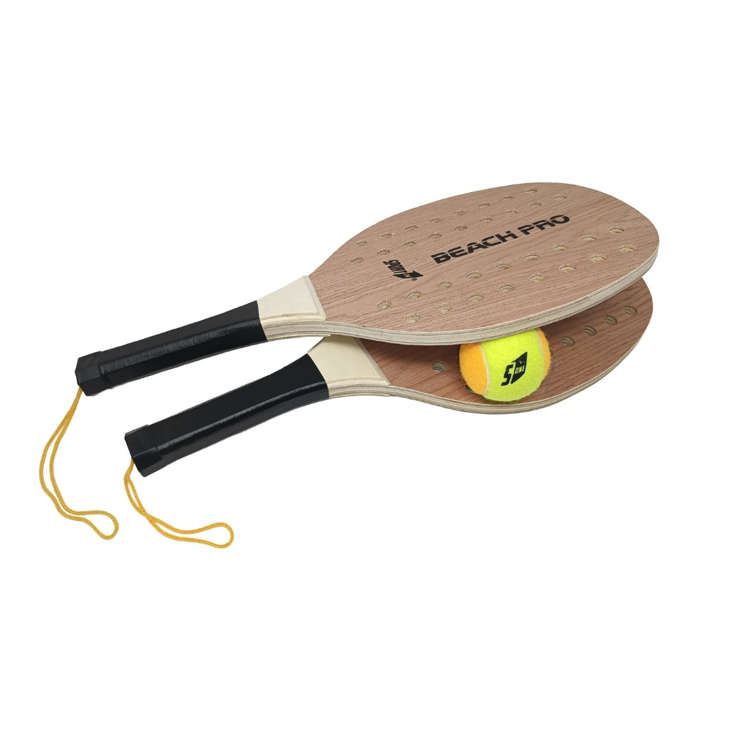 Set Racchettoni Beach Tennis PRO in Legno 12mm con Palla Morbida – Racchette Resistenti per Mare, Spiaggia e Tempo Libero