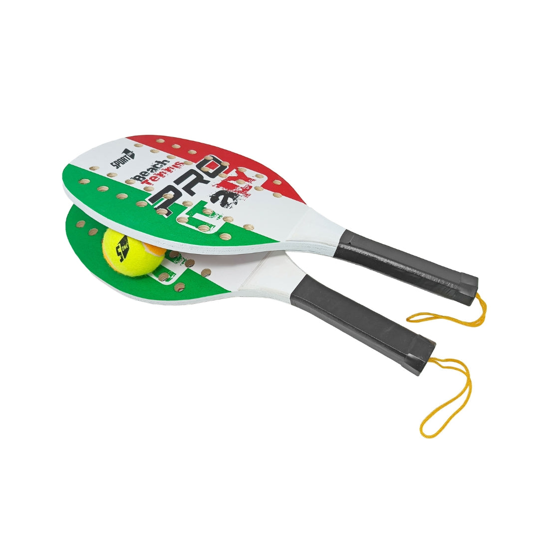 Set Racchettoni Beach Tennis PRO in Legno 12mm con Palla Morbida Tricolore – Racchette Resistenti per Mare, Spiaggia e Tempo Libero