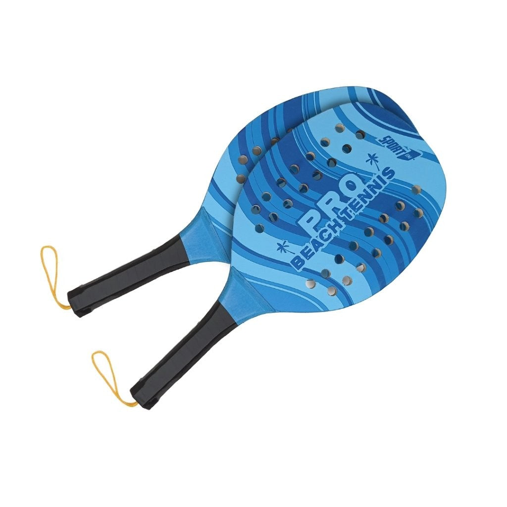 Set Racchettoni Beach Tennis PRO in Legno 12mm con Palla Morbida - Blu– Racchette Resistenti per Mare, Spiaggia e Tempo Libero
