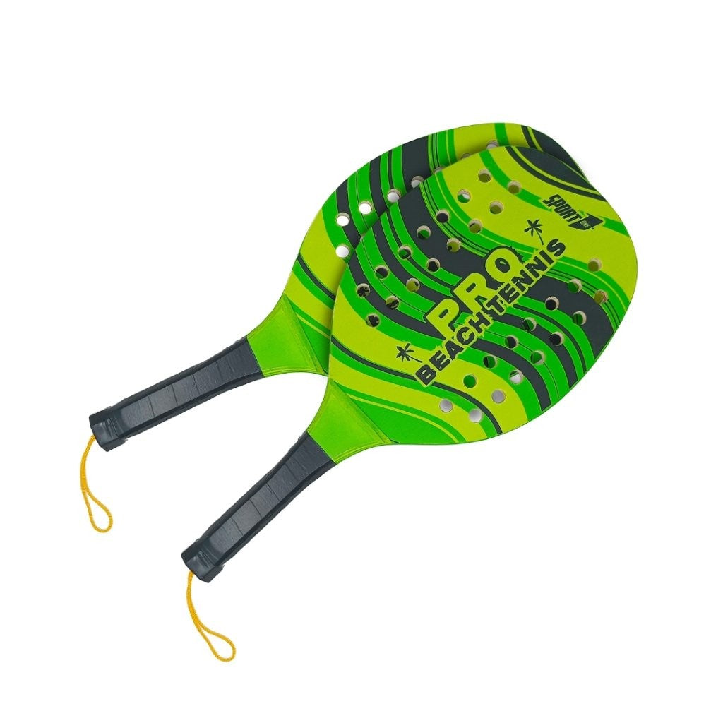 Set Racchettoni Beach Tennis PRO in Legno 12mm con Palla Morbida - Verde– Racchette Resistenti per Mare, Spiaggia e Tempo Libero